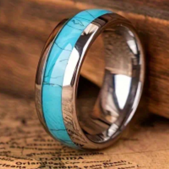 Unique.Vintage Stainless Steel Turquoise Ring for Men. - Picture 5 of 5